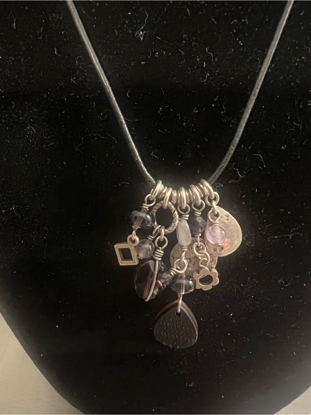 Silpada Sterling Silver Cluster Charm Necklace on Black Cord